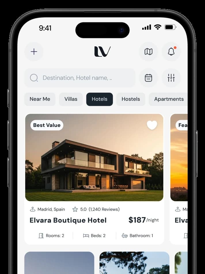 Browsing hotels in the LOVO app